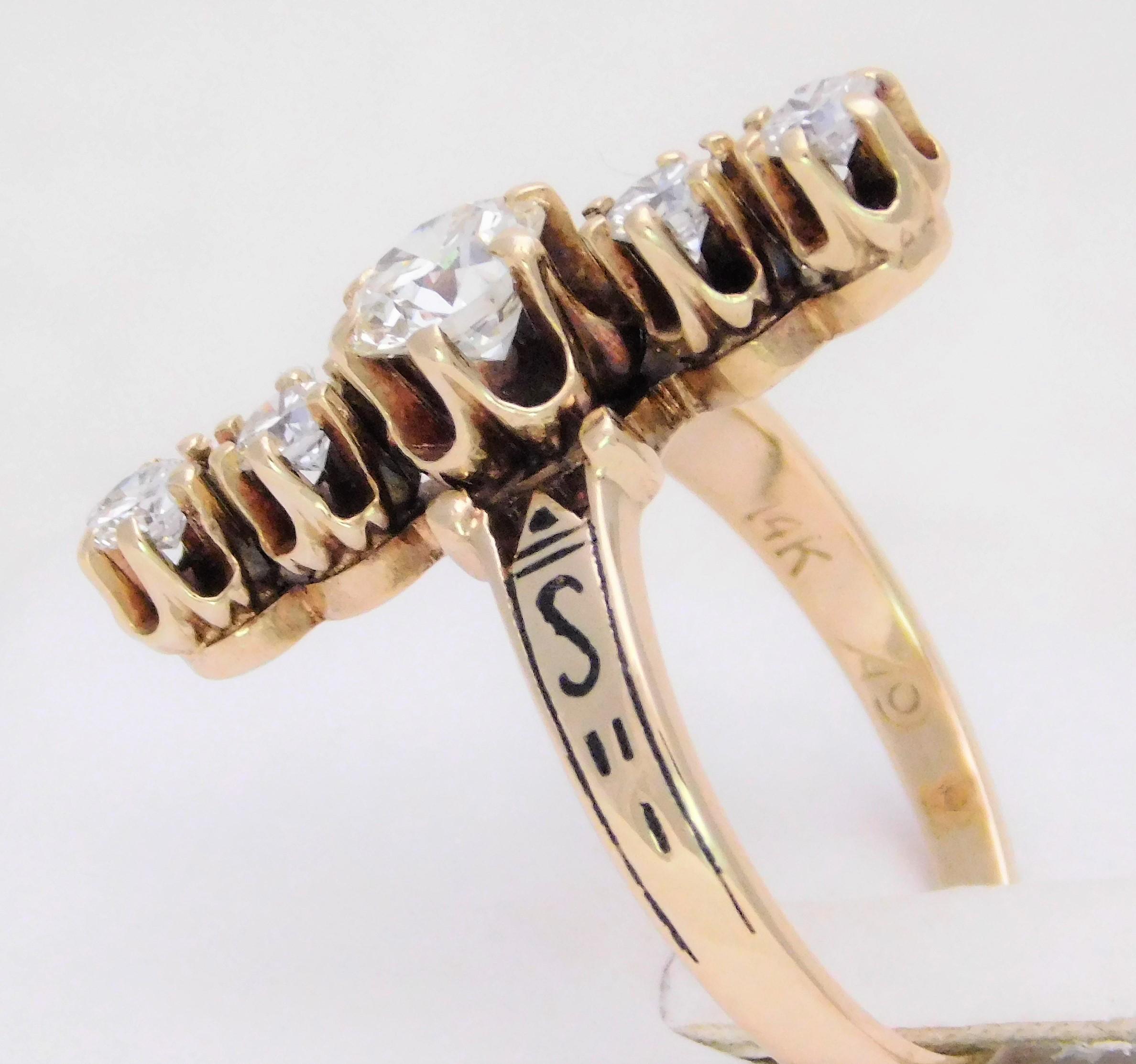 Unique Midcentury 1.22 Carat Diamond “Line” Cocktail Ring For Sale 4