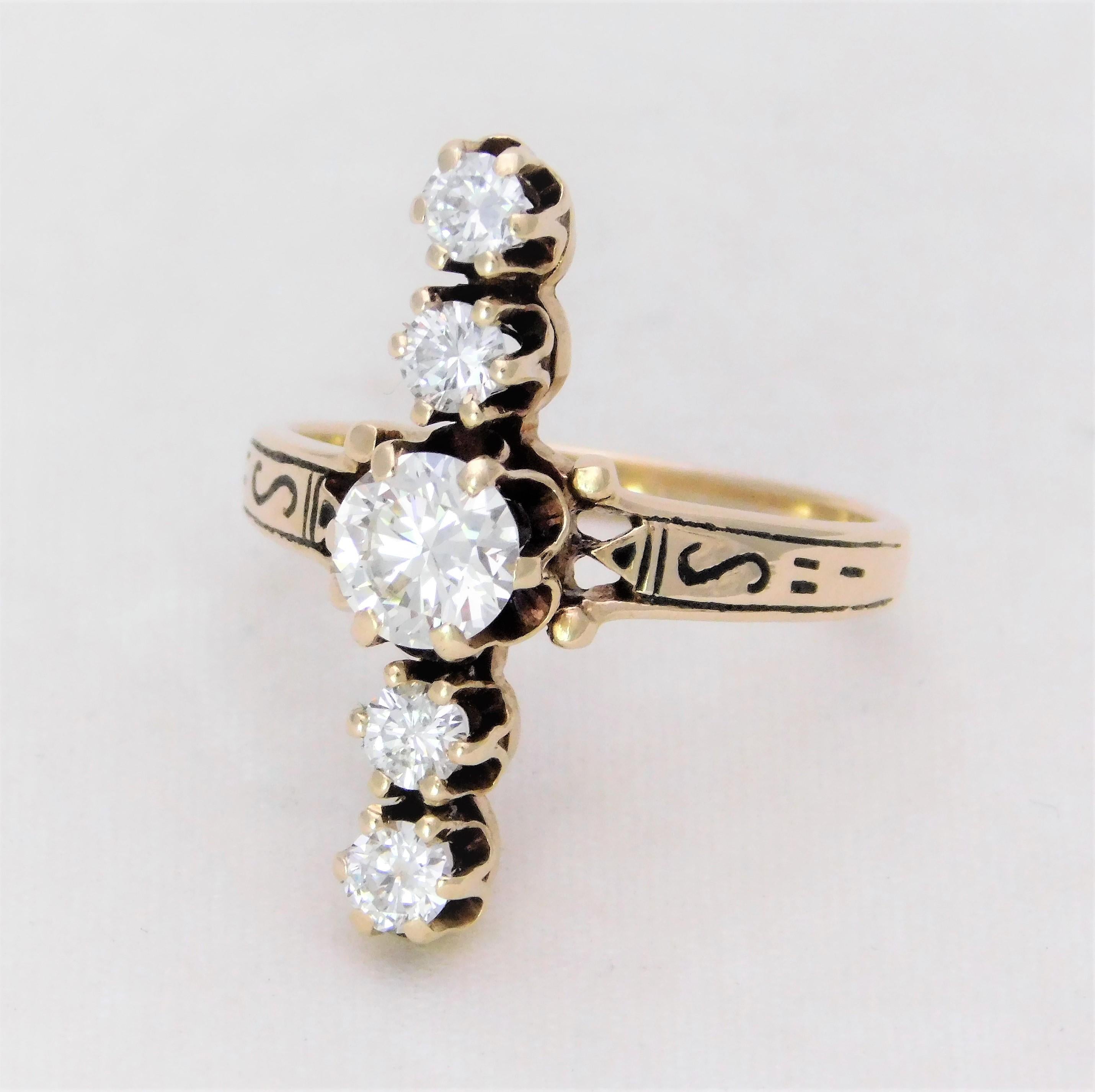 Unique Midcentury 1.22 Carat Diamond “Line” Cocktail Ring For Sale 5