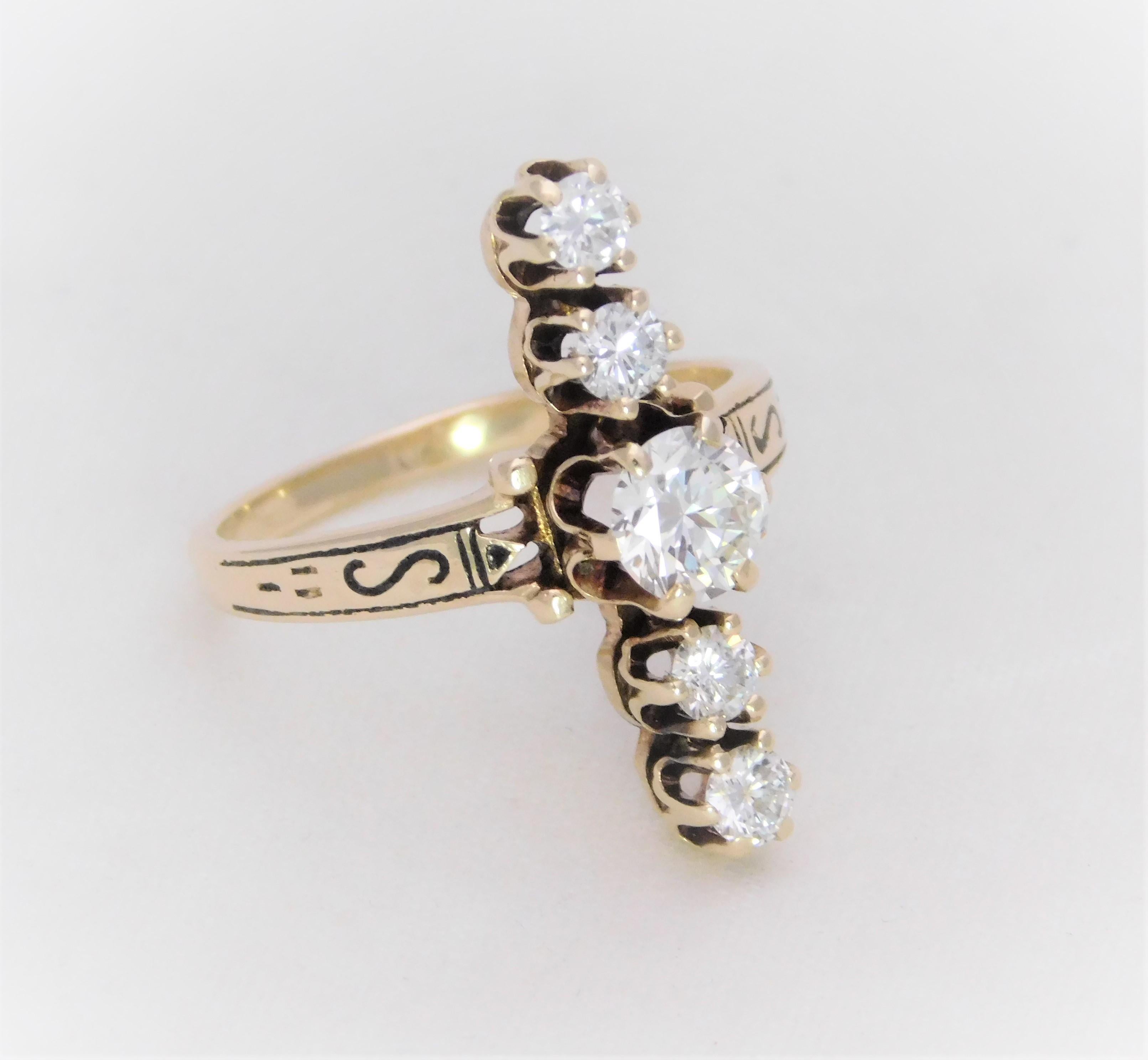 Unique Midcentury 1.22 Carat Diamond “Line” Cocktail Ring For Sale 9