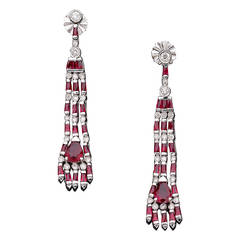 1970s Ruby Diamond Gold Tassel Earrings