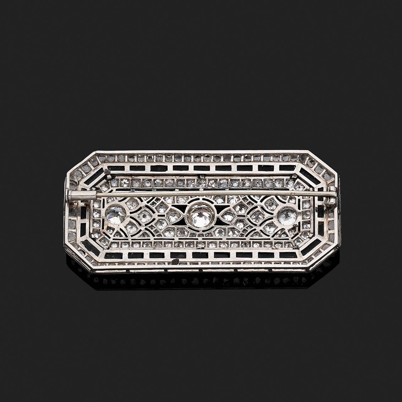 1930s  Onyx Diamond Platinum Brooch