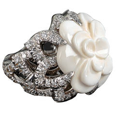 Chanel Agate Diamond Gold Flower Ring