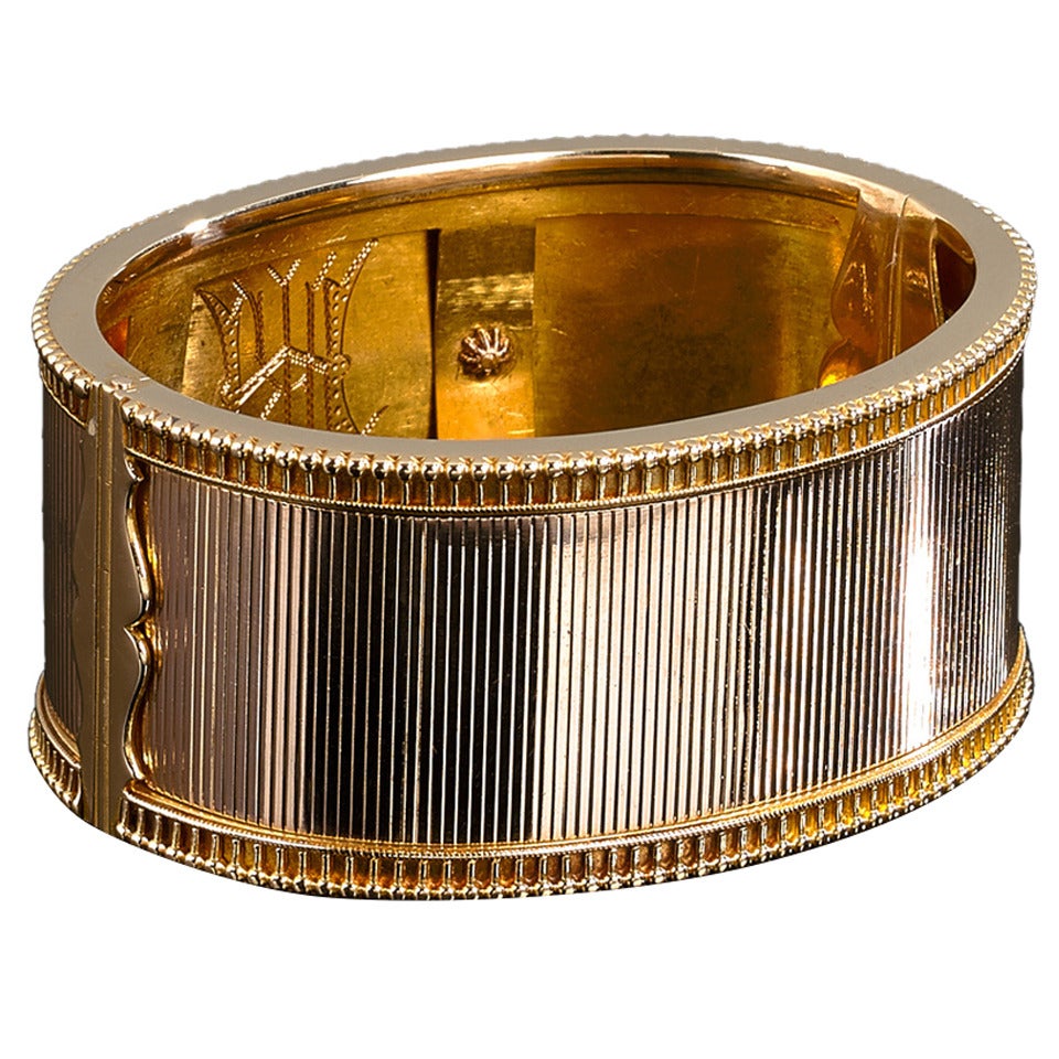 1890s Victorian Two Color Gold Bangle Bracelet