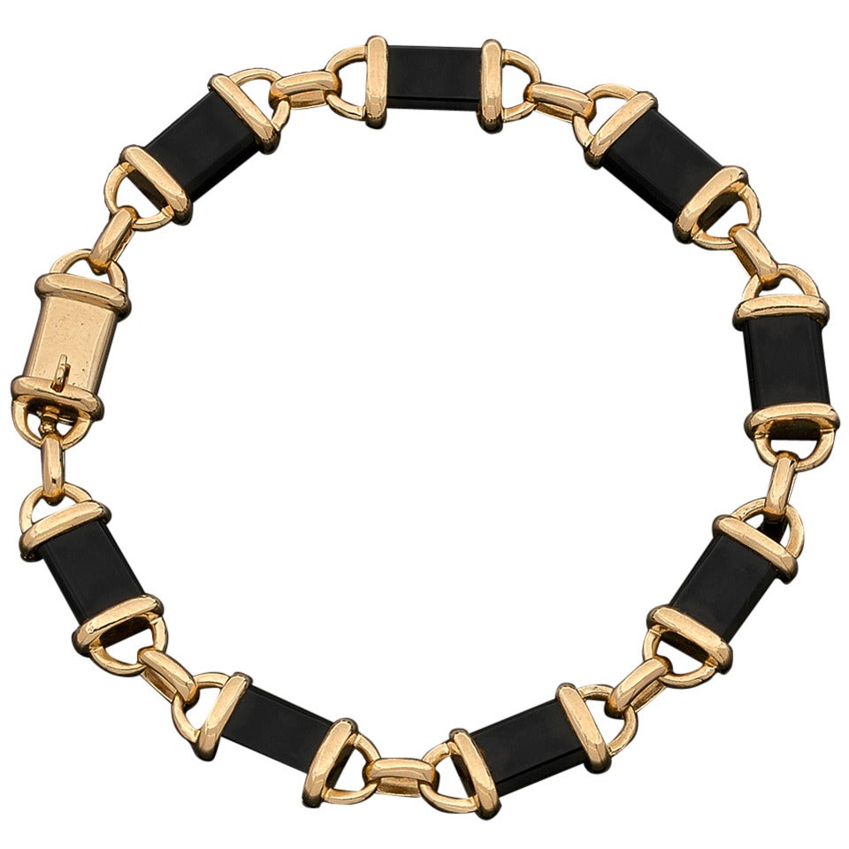 Van Cleef and Arpels Onyx Gold Link Bracelet at 1stDibs