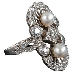 1910s Pearl Diamond Platinum Ring