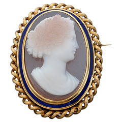 1890s Agate Cameo Enamel Gold Brooch