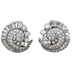 1930s Diamond Platinum Swirl Earrings