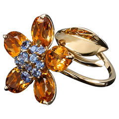 Van Cleef & Arpels Citrine Sapphire Gold Floral Design Ring