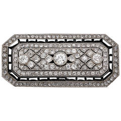 1930s  Onyx Diamond Platinum Brooch