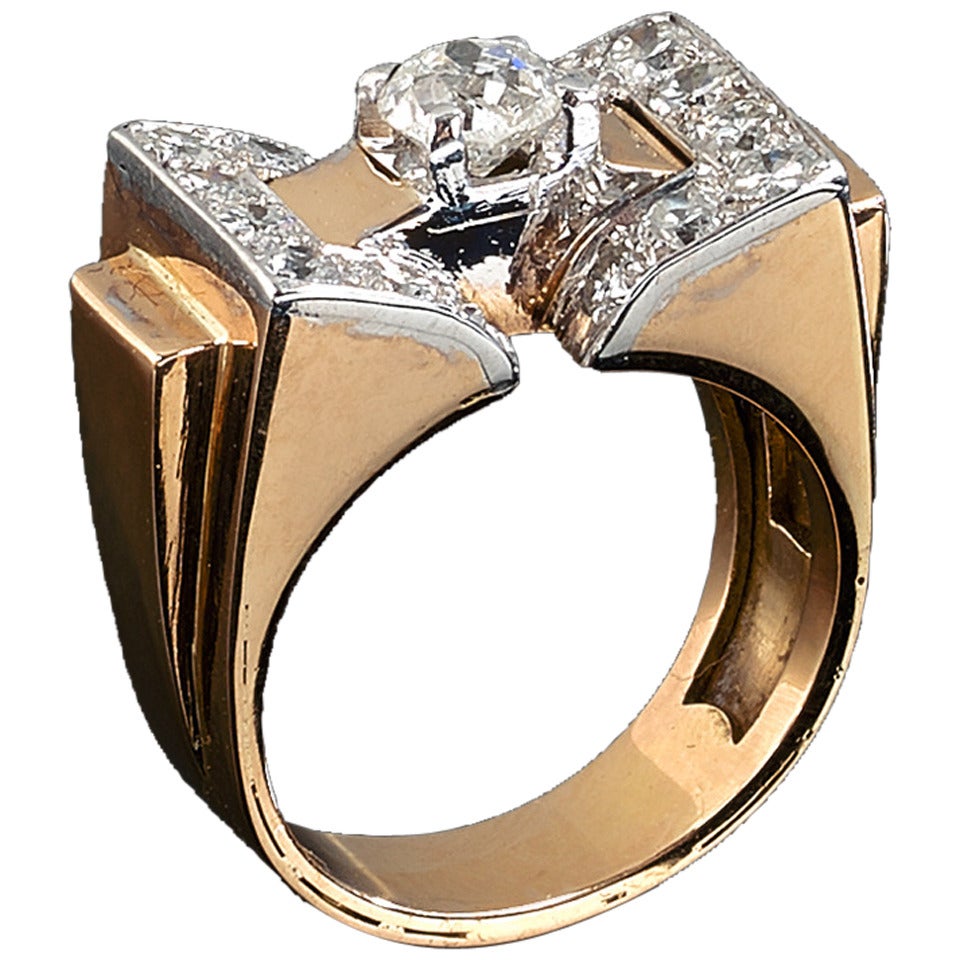 1940s Diamond Gold Platinum Ring