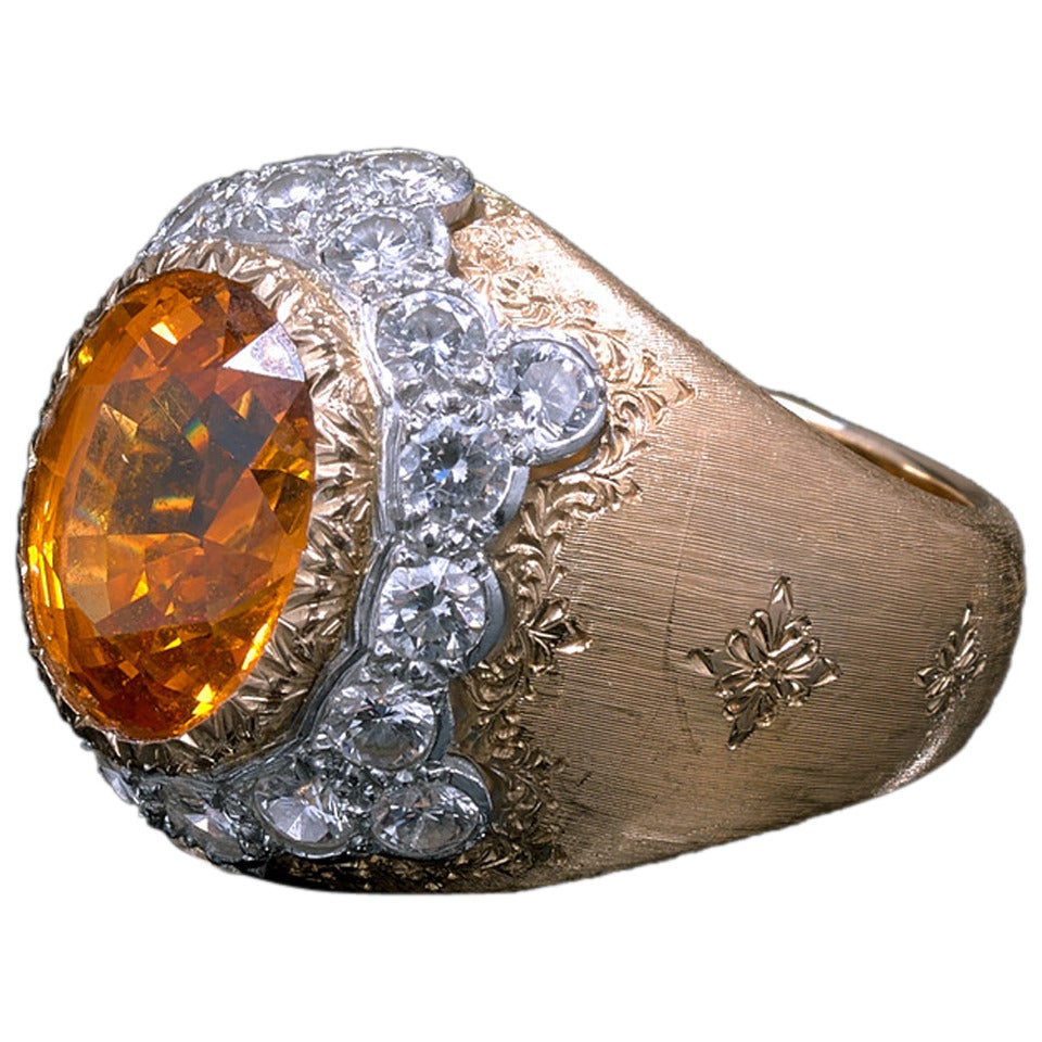 Buccellati Spessartite Garnet Diamond Gold Ring For Sale