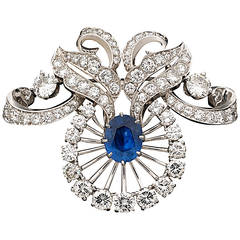 1960s H. Mounier Sapphire Diamond Gold Brooch