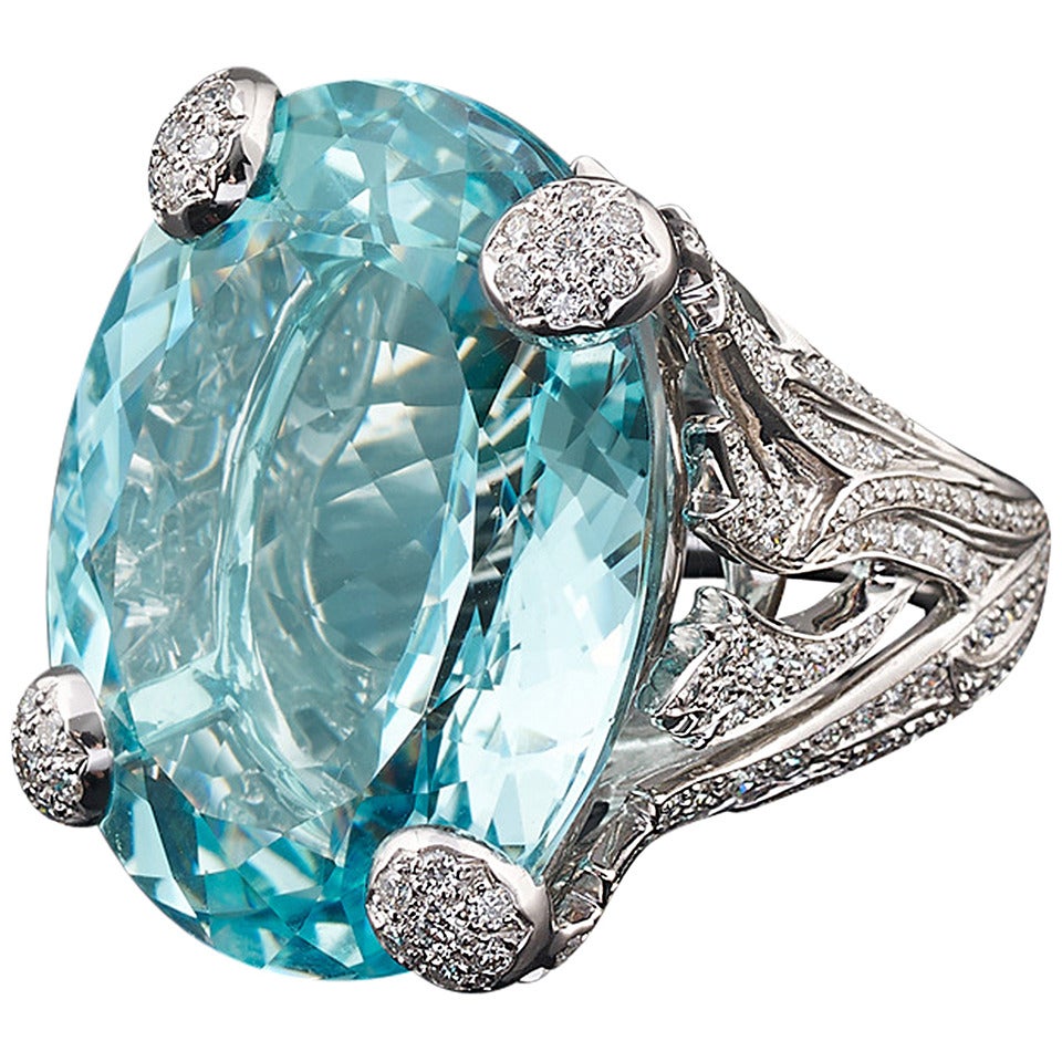 Dior Aquamarine Diamond Gold Ring For Sale