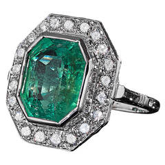 1930s Emerald Diamond Gold Platinum Ring