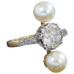 Vintage Natural Pearl Old Cut Diamond Ring