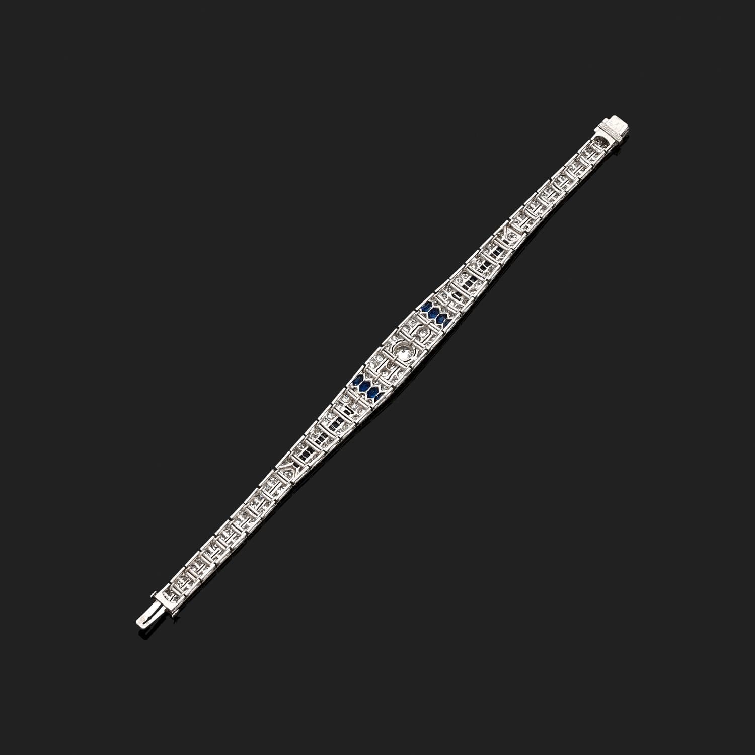 Art Deco 1930s Oscar Heyman Sapphire Diamond Platinum Bracelet For Sale