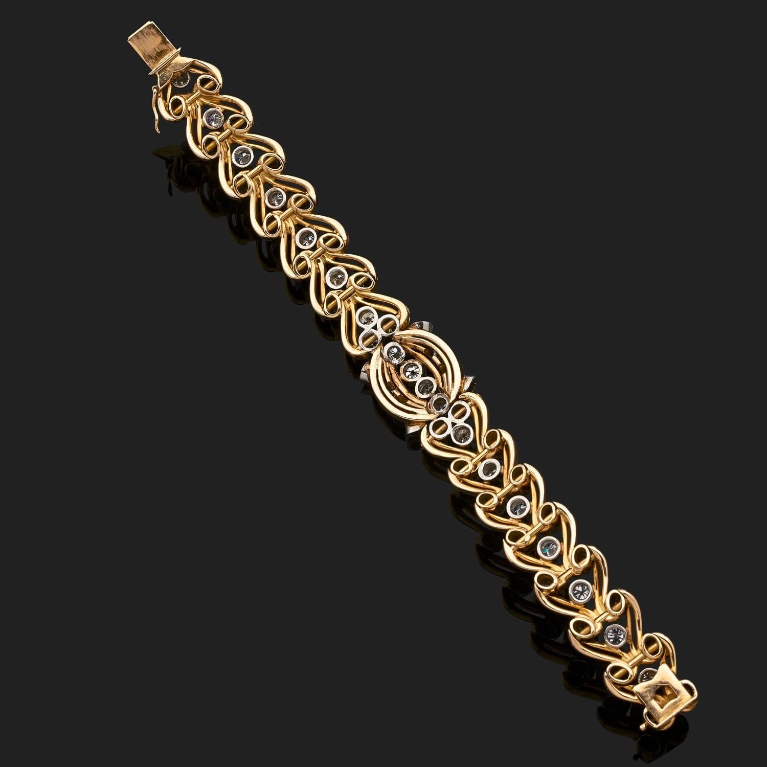 1950s Diamond Gold Link Bracelet In Excellent Condition In Paris, FR