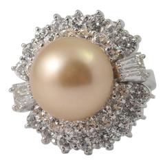 Vintage Larry Golden South Sea Pearl Diamond Ring