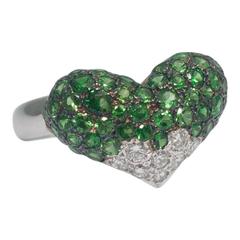 Chatila Diamond Tsavorite Garnet Gold Heart Ring
