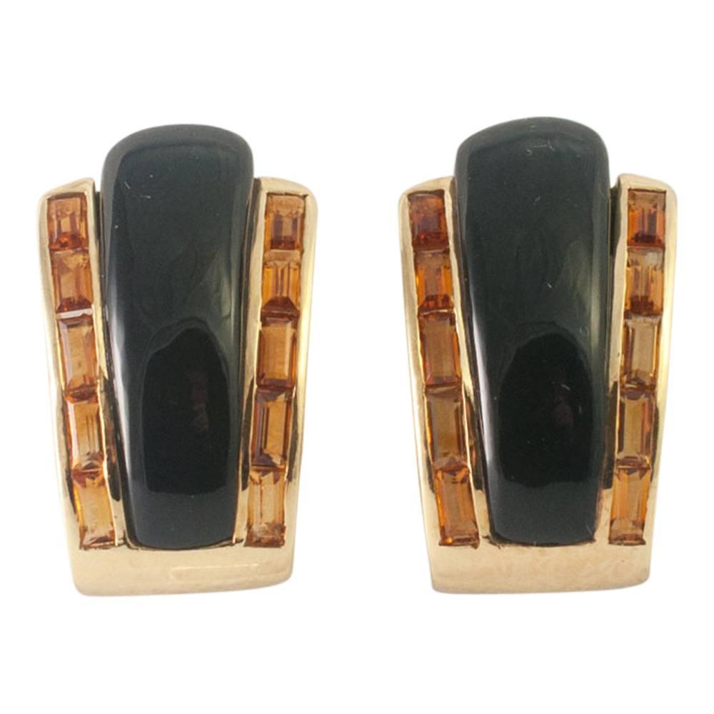 Sabbadini Onyx Citrine Gold Clip-On Earrings For Sale