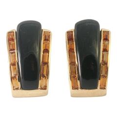 Sabbadini Onyx Citrine Gold Clip-On Earrings