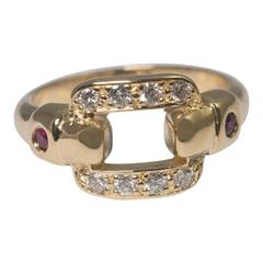 Cartier Diamond Ruby Buckle 18 Carat Gold Cocktail Band Ring