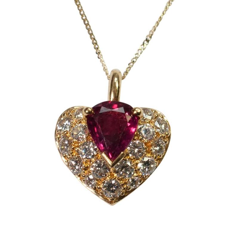 Ruby Diamond Heart Gold Pendant at 1stDibs