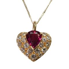 Ruby Diamond Heart Gold Pendant