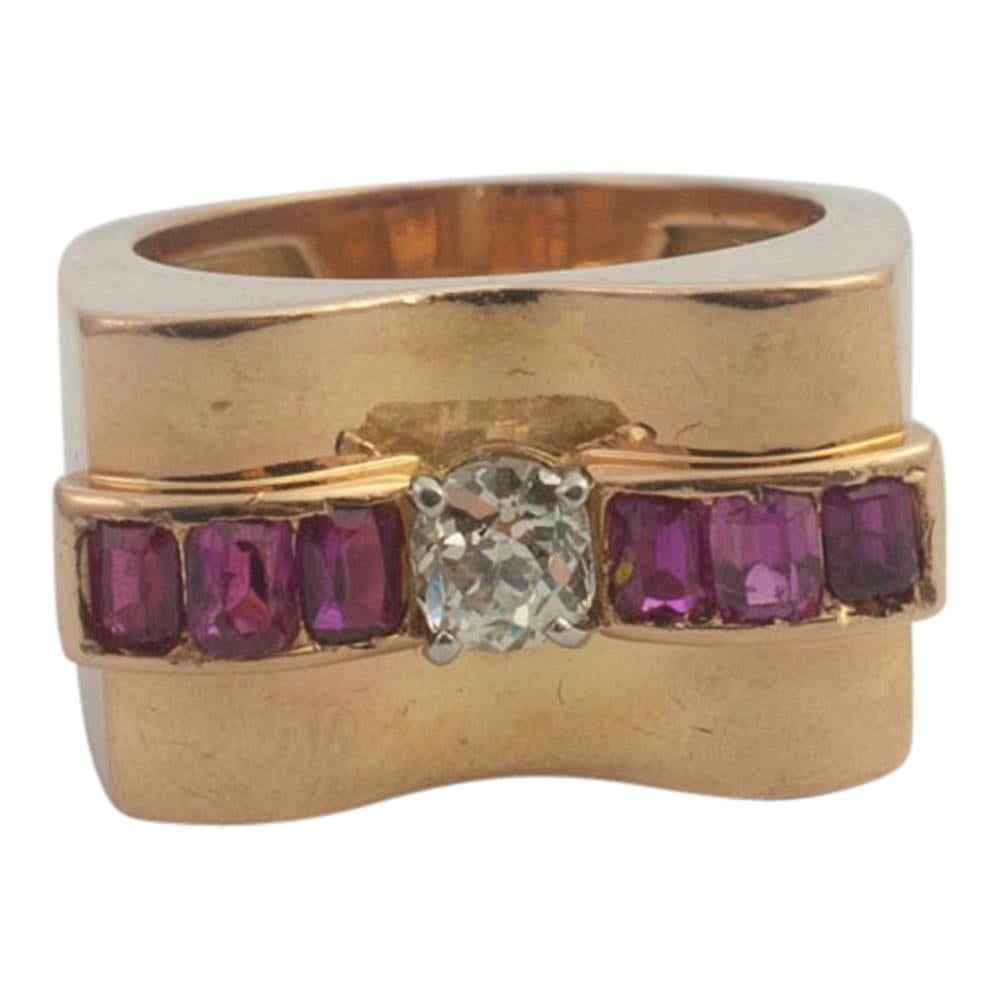 Ruby Diamond, Mid-Century Ring For Sale