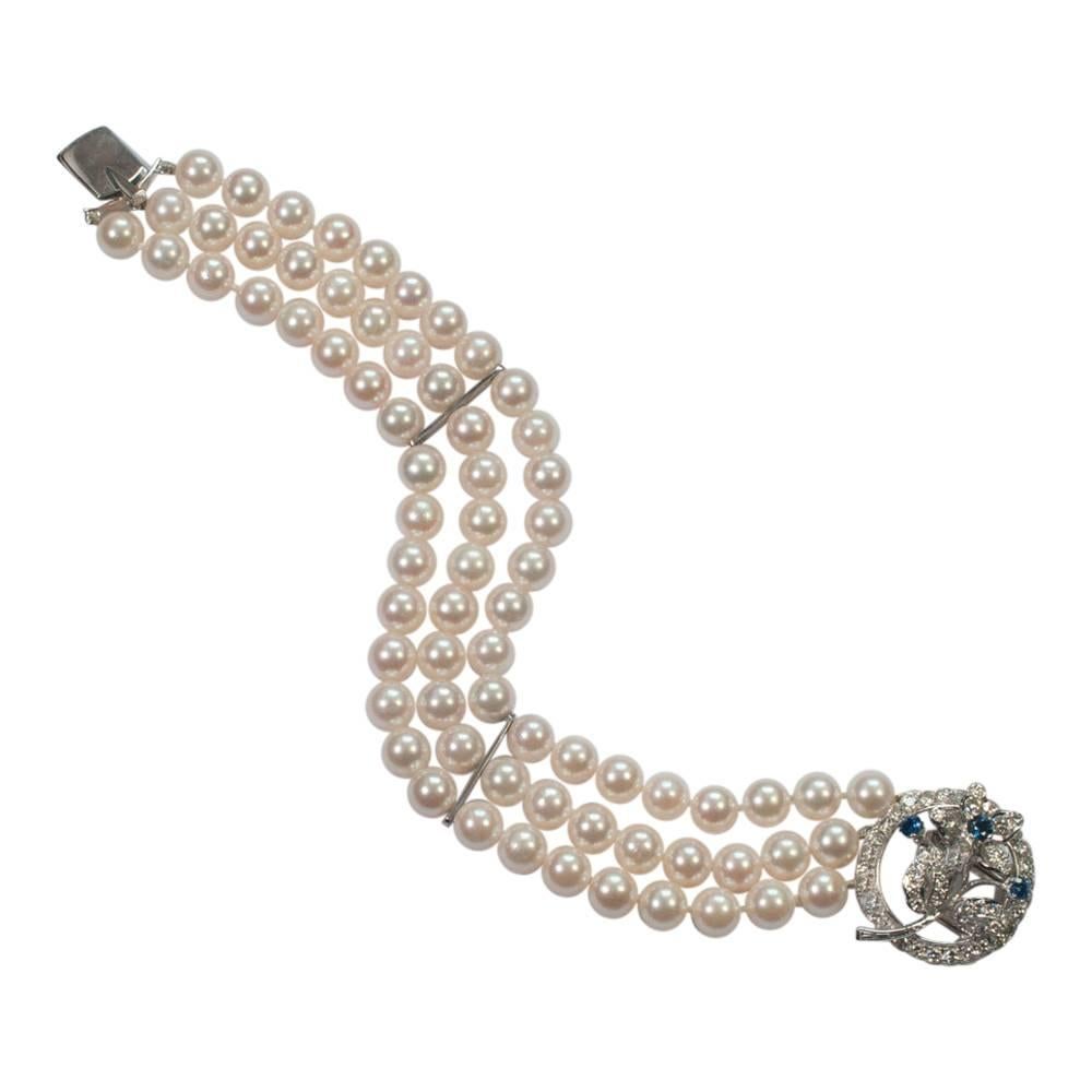 Cultured Pearl Diamond Sapphire Bracelet