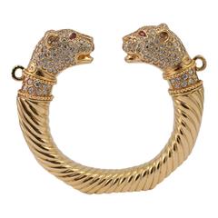 Diamond Gold Torc Double Head Panther Bangle Bracelet 