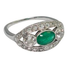 Cabochon Emerald Diamond Platinum Ring 10