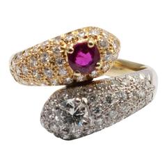Ruby Diamond Gold Snake Ring