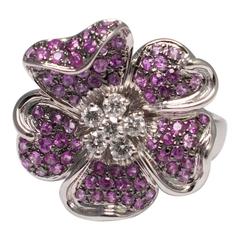 Pink Sapphire Diamond Flower Cocktail Ring