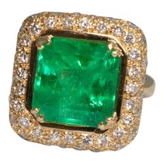 7.32 Carat Emerald Diamond Gold Cocktail Ring