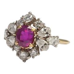 Vintage Burma No Heat Certified Ruby Diamond Gold Platinum Ring