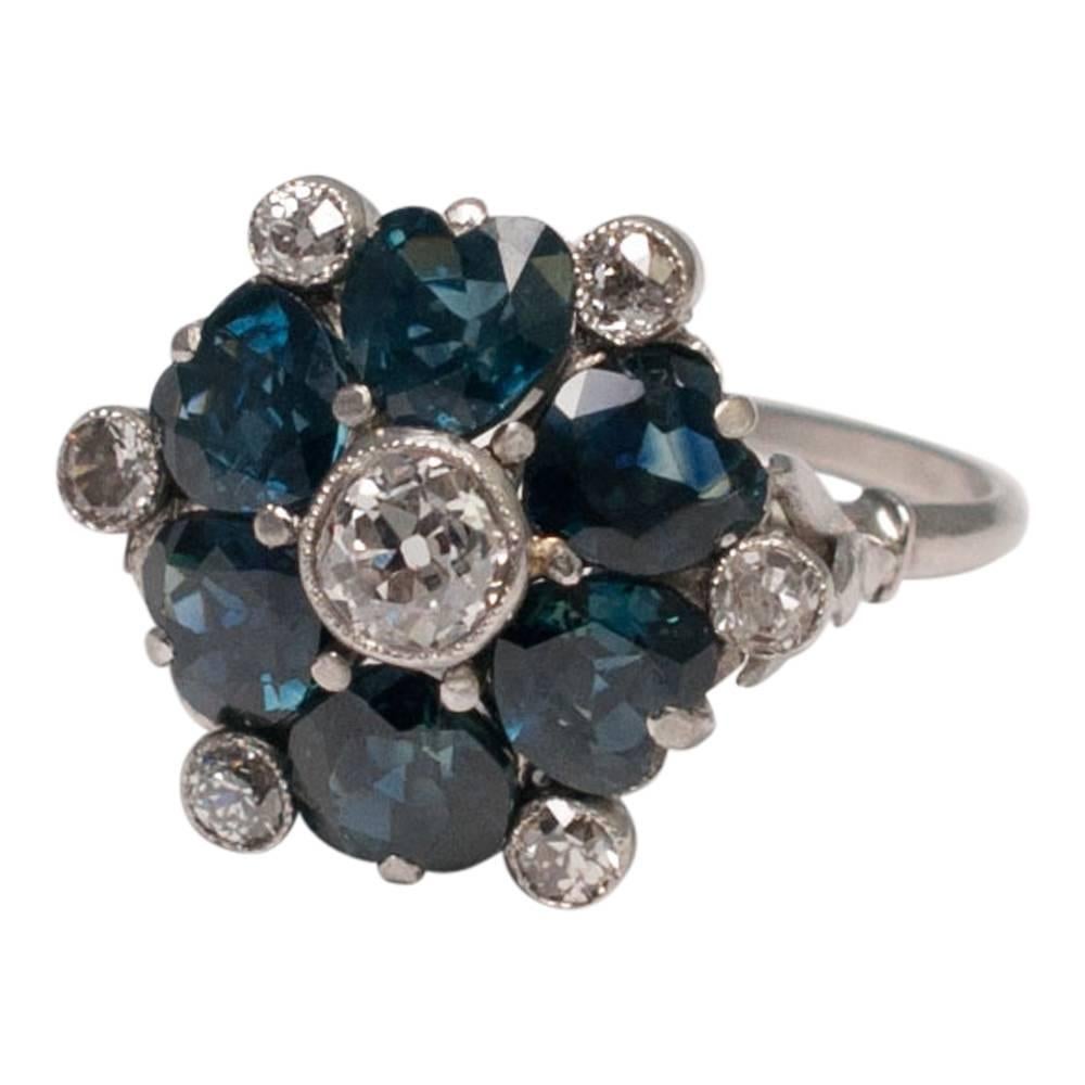 Antique Sapphire Hearts Diamond Ring