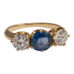 Antique Sapphire Diamond Gold Trilogy Engagement Ring