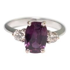 Vintage Certified Reddish Purple Sapphire Diamond White Gold Ring