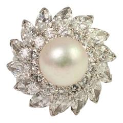 South Sea Pearl Diamond Platinum Cocktail Ring