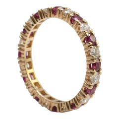 Ruby 18 Carat Yellow Gold Diamond Eternity Engagement Band Ring