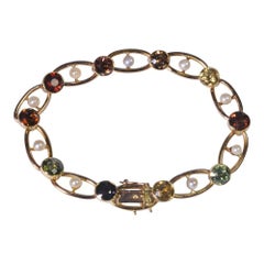 Antique Edwardian Tourmaline Garnet Pearl Gold Bracelet