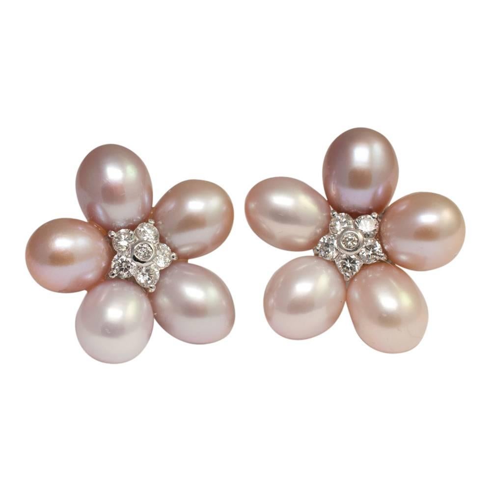 Pink South Sea Pearl Diamond Earrings For Sale