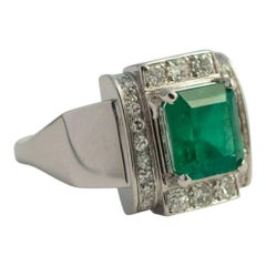 Emerald, Diamond Platinum Cocktail Ring