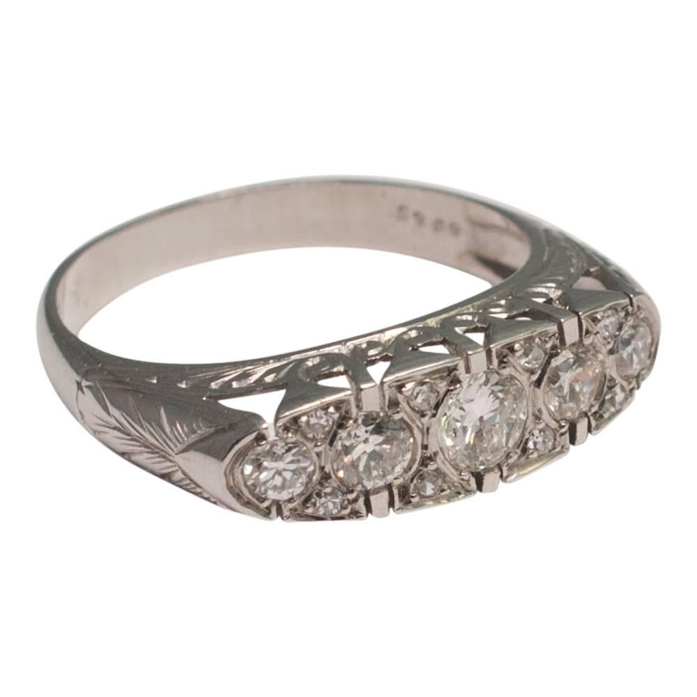 French Diamond Platinum Five-Stone Ring For Sale