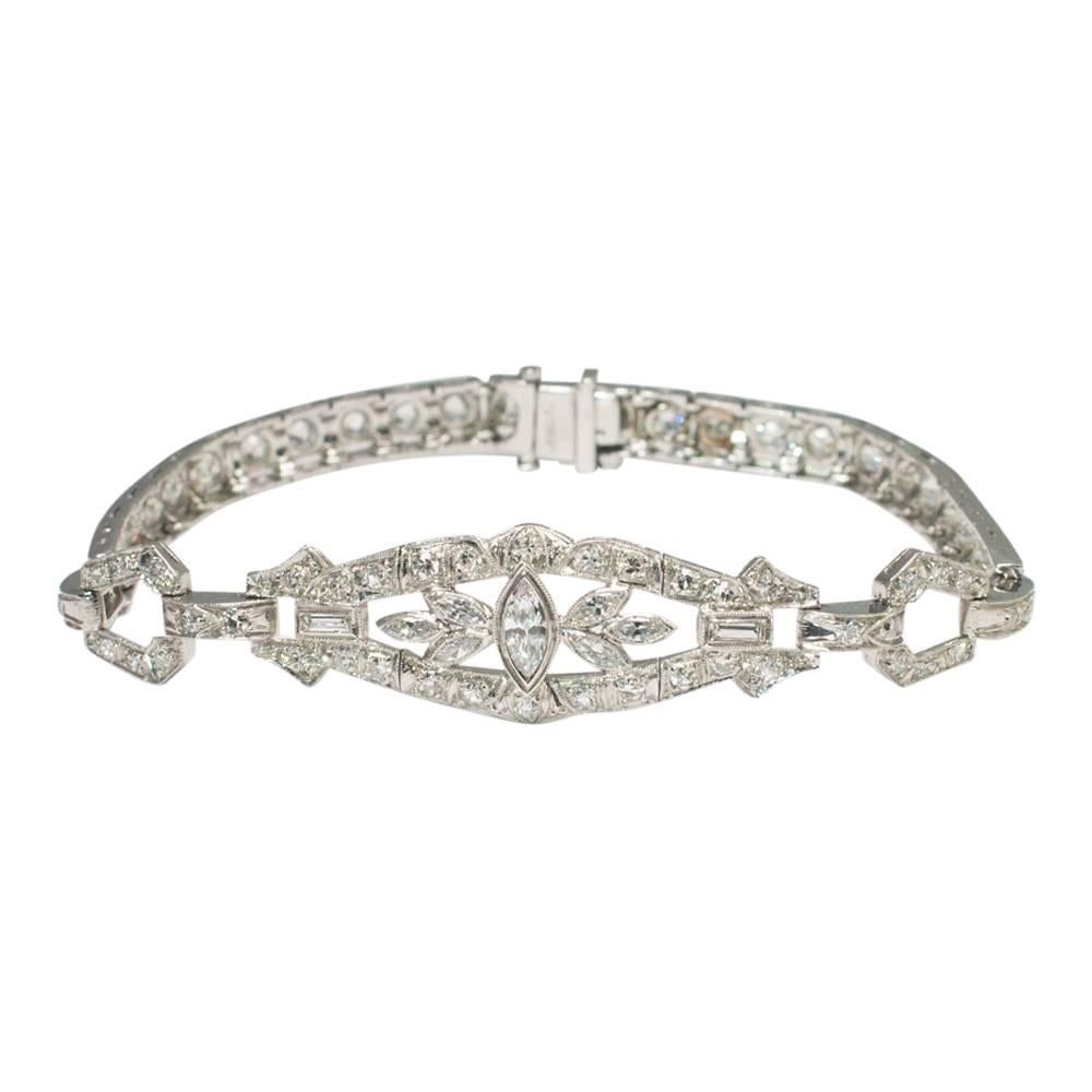 Art Deco Diamond Platinum Bracelet For Sale