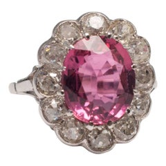 Antique Pink Tourmaline Diamond Platinum Ring