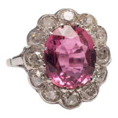 Antique Pink Tourmaline Diamond Platinum Ring