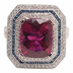 Rubellite Diamond Sapphire Gold Ring
