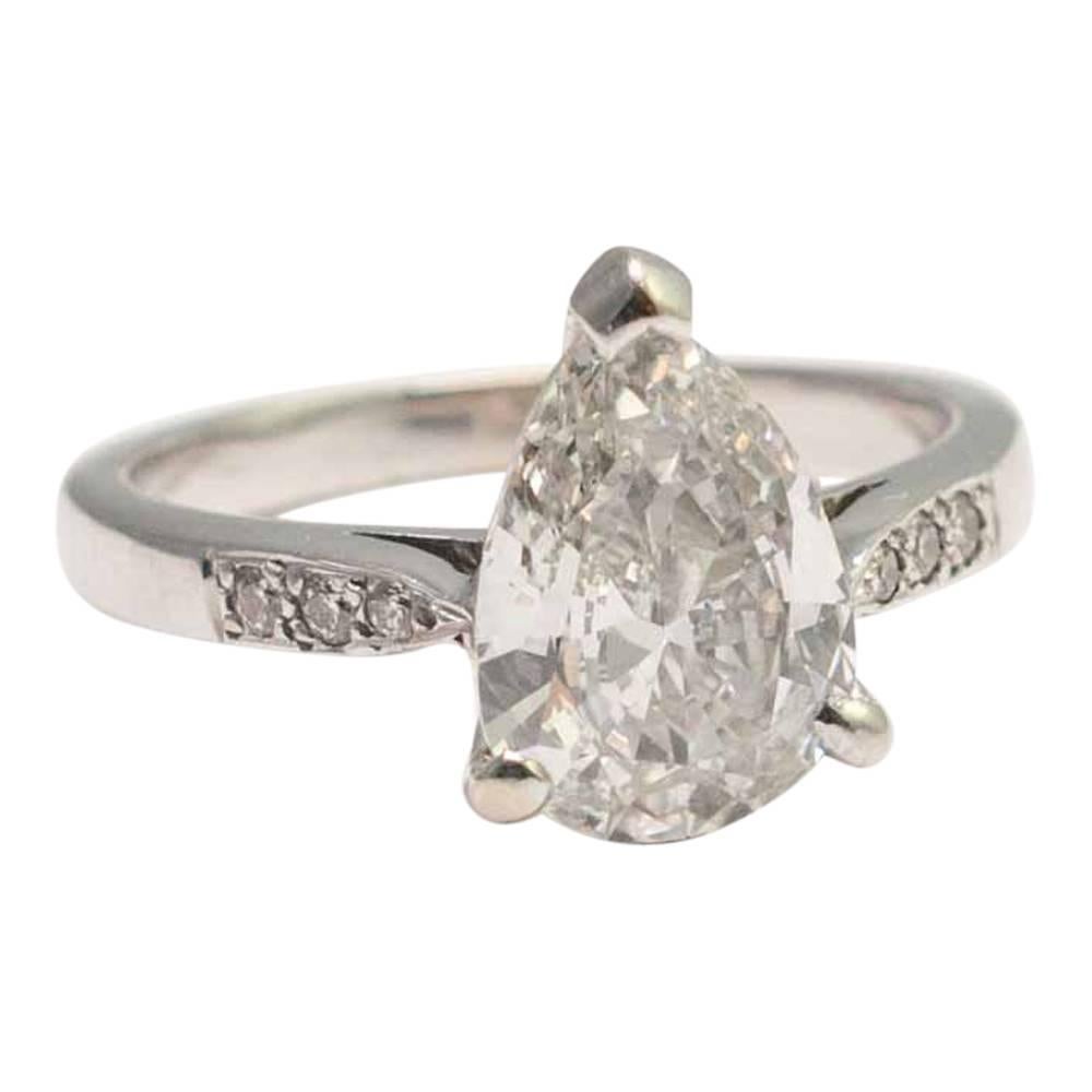 Pear Shaped 2.07 Carat Diamond Solitaire Ring For Sale